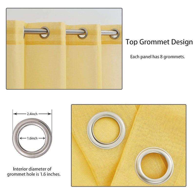 July Joy Semi Linen Look Sheer Curtains for Bedroom, Living Room Grommet Light Filtering Solid Voile Window Curtains, Set of 2 Panels (52 x 72 inch, Yellow) - Image 2